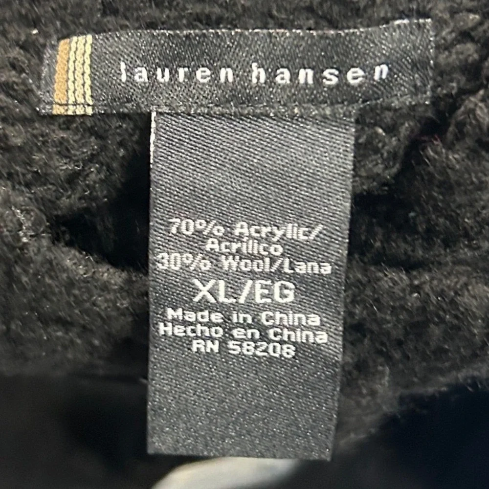 Lauren Hansen Button Cardigan Womens XL Black Cable Knit Short Sleeve Wool Blend